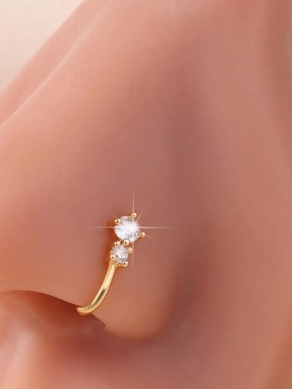 Minimalist U-Shaped Nose Clip, Sparkling CZ Teardrop Design